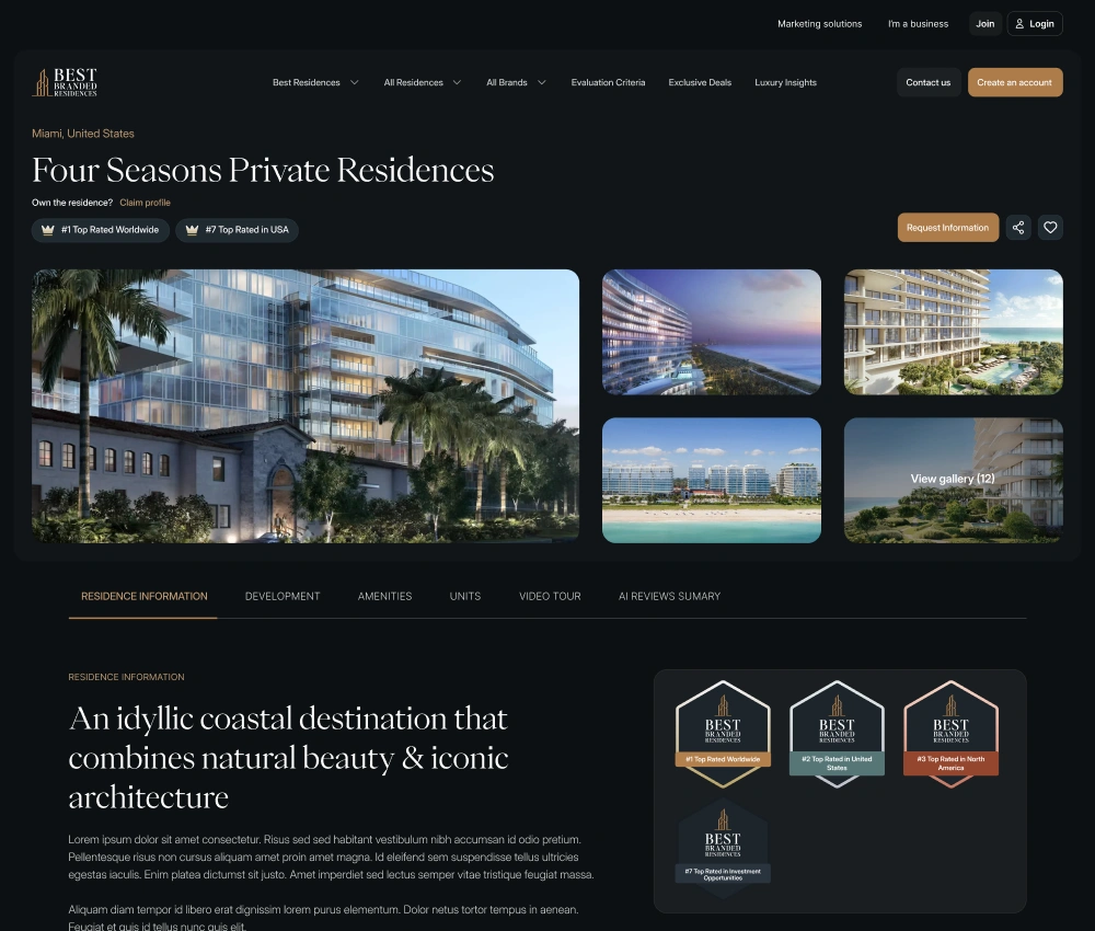 AI platforma za rangiranje i matchmaking luksuznih branded residencea